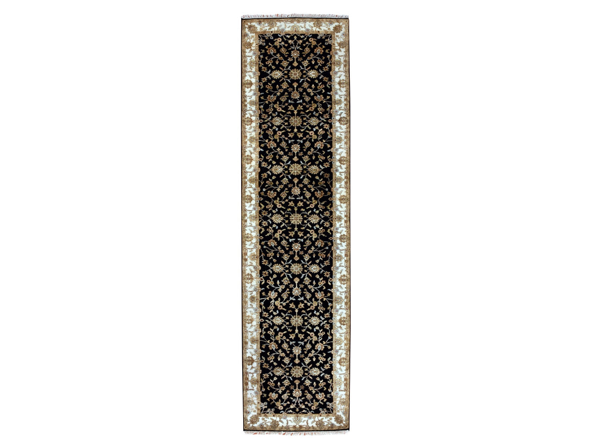 Rajasthan Traditional hand-knotted wool runner in Black, 3'1" x 12'2", SKU O075381