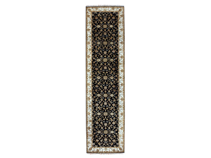 Rajasthan Traditional hand-knotted wool runner in Black, 3'1" x 12'2", SKU O075381