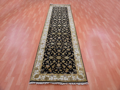 Rajasthan Traditional hand-knotted wool runner in Black, 3'1" x 12'2", SKU O075381