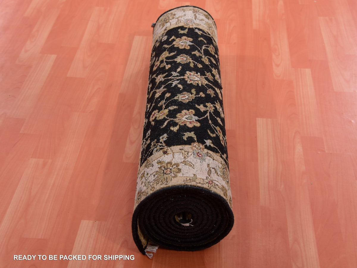 Rajasthan Traditional hand-knotted wool runner in Black, 3'1" x 12'2", SKU O075381