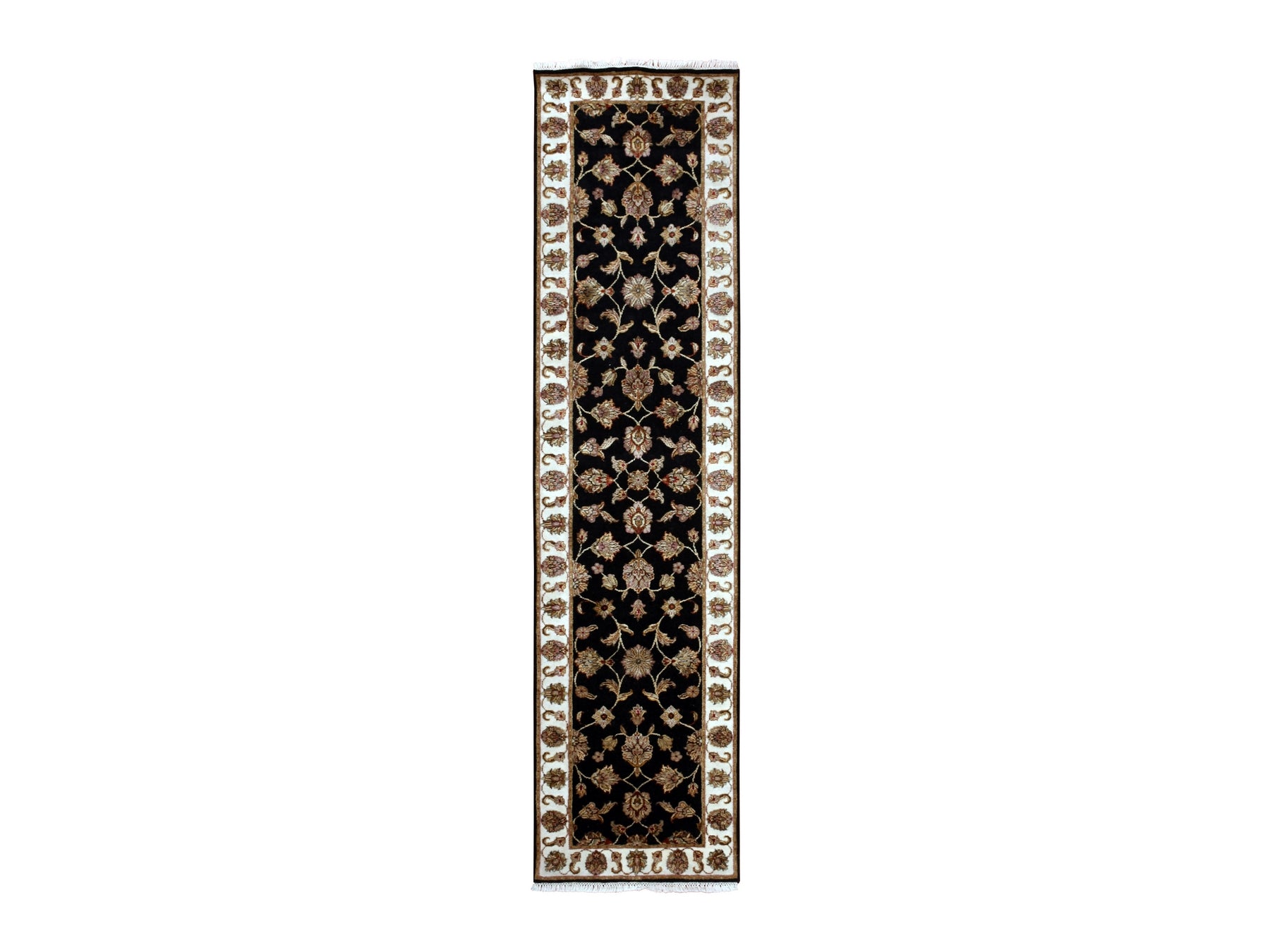 Rajasthan Traditional hand-knotted wool/silk runner in Black, 2'6" x 10'0", SKU O075383