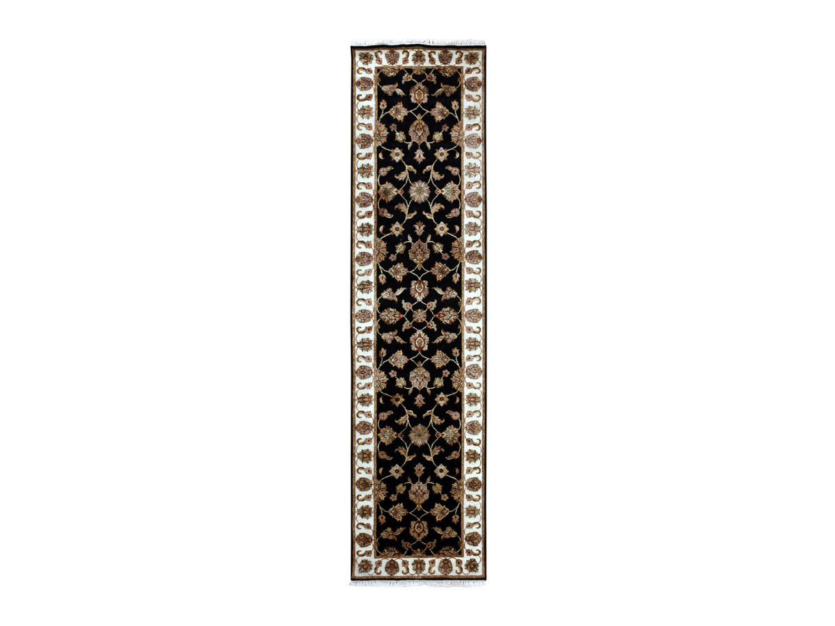 Rajasthan Traditional hand-knotted wool/silk runner in Black, 2'6" x 10'0", SKU O075383