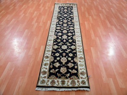 Rajasthan Traditional hand-knotted wool/silk runner in Black, 2'6" x 10'0", SKU O075383