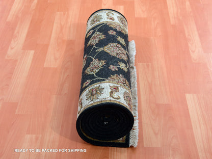 Rajasthan Traditional hand-knotted wool/silk runner in Black, 2'6" x 10'0", SKU O075383
