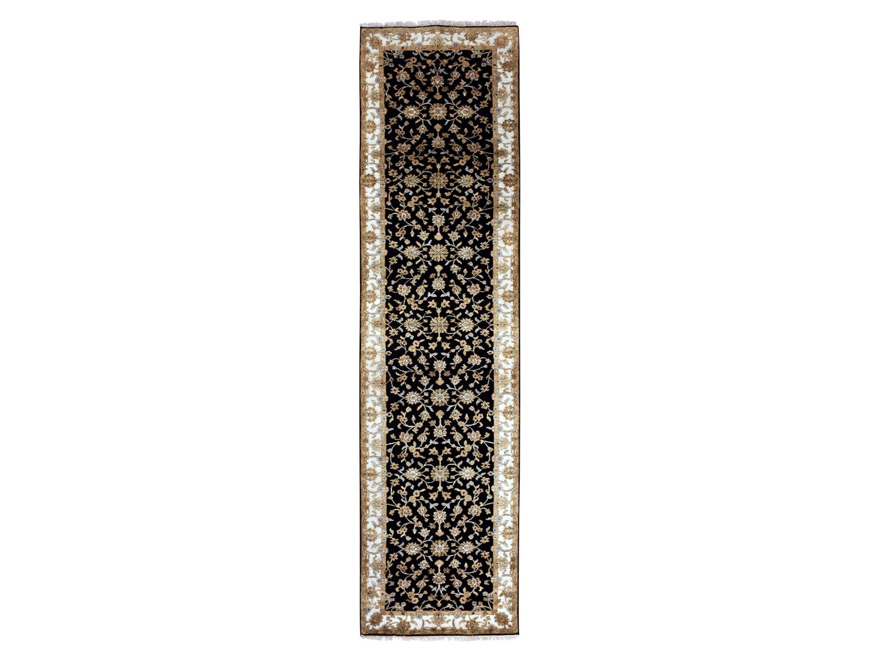 Rajasthan Traditional hand-knotted wool runner in Black, 3'1" x 12'2", SKU O075384