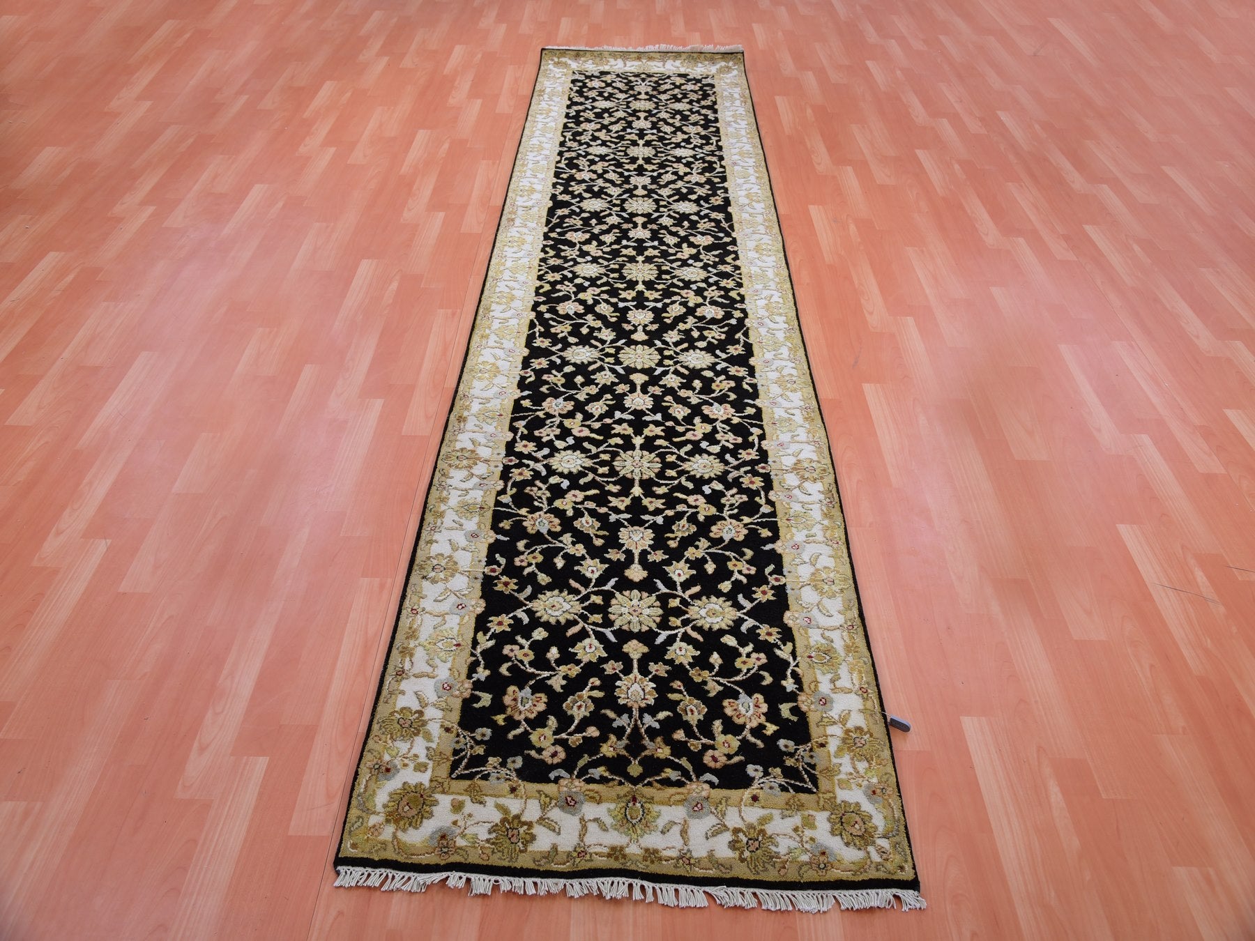 Rajasthan Traditional hand-knotted wool runner in Black, 3'1" x 12'2", SKU O075384