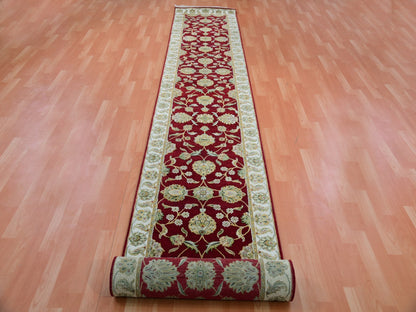 Red 2'7" x 16'4" Traditional Hand knotted Wool/Silk Rug - Sku: O075385