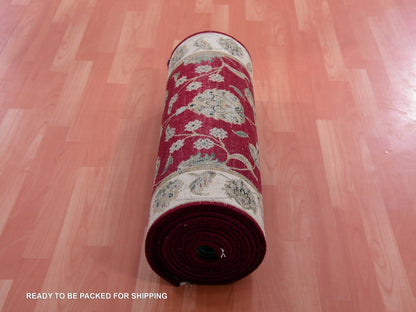 Red 2'7" x 16'4" Traditional Hand knotted Wool/Silk Rug - Sku: O075385