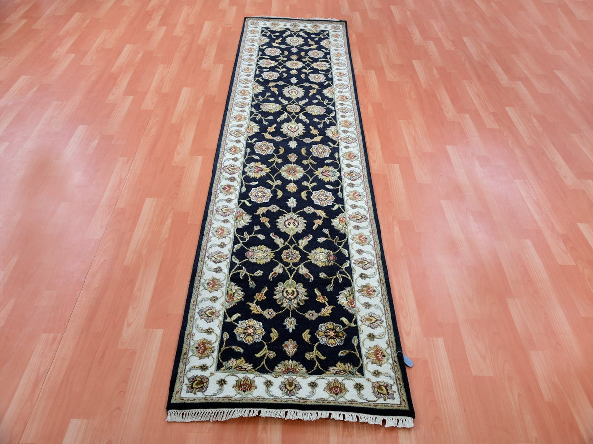 Rajasthan Traditional hand-knotted wool runner in Black, 2'6" x 10'0", SKU O075386
