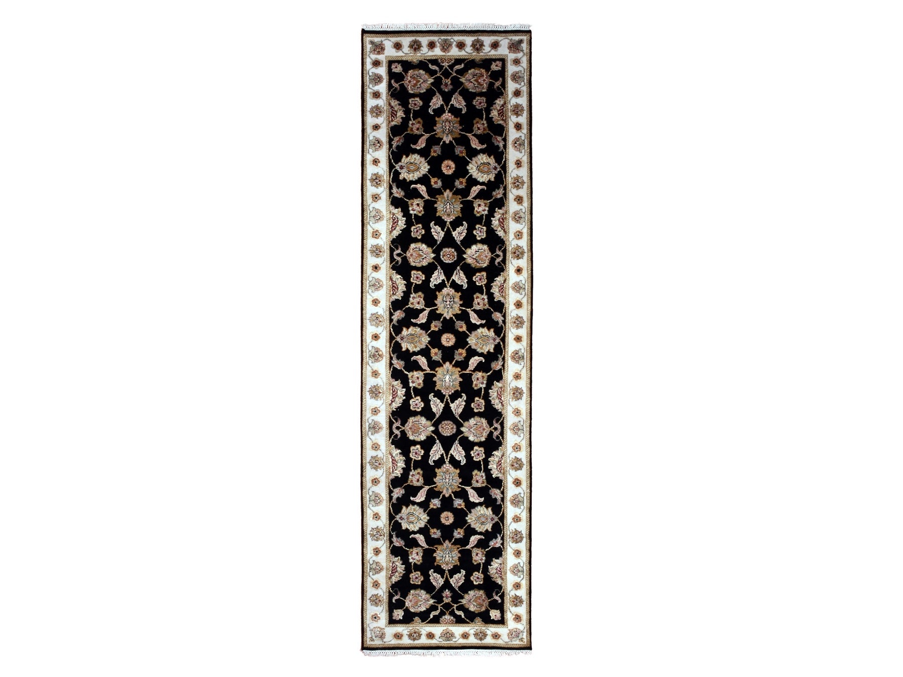 Rajasthan Traditional hand-knotted wool/silk runner in Black, 2'7" x 9'10", SKU O075388