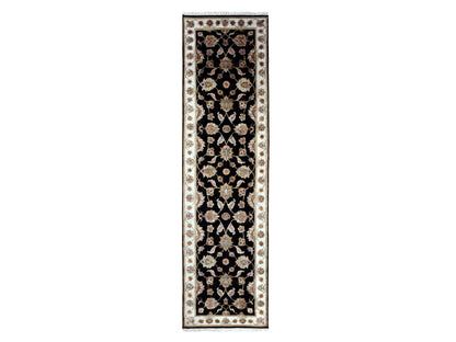 Rajasthan Traditional hand-knotted wool/silk runner in Black, 2'7" x 9'10", SKU O075388