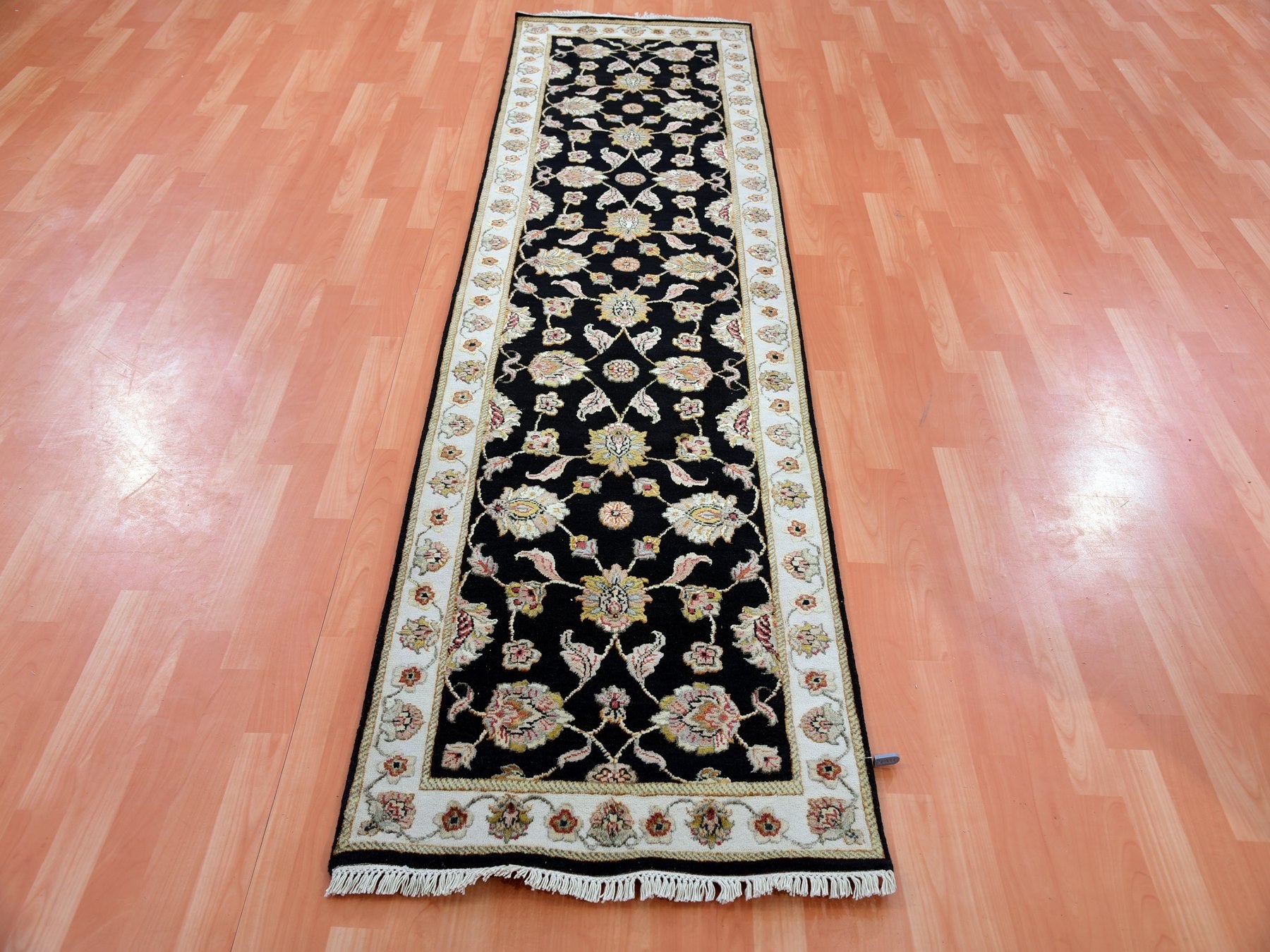 Rajasthan Traditional hand-knotted wool/silk runner in Black, 2'7" x 9'10", SKU O075388
