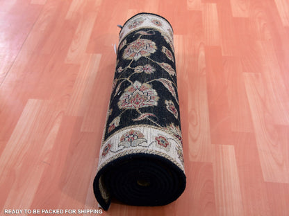 Rajasthan Traditional hand-knotted wool/silk runner in Black, 2'7" x 9'10", SKU O075388