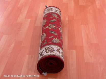 Red 2'6" x 8'2" Traditional Hand knotted Wool/Silk Rug - Sku: O075393