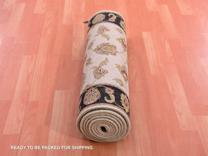 Ivory 2'5" x 10'1" Rajasthan Hand knotted Wool/Silk Rug - Sku: O075394