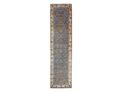 Rajasthan Traditional hand-knotted wool/silk runner in Blue, 3'0" x 12'2", SKU O075396