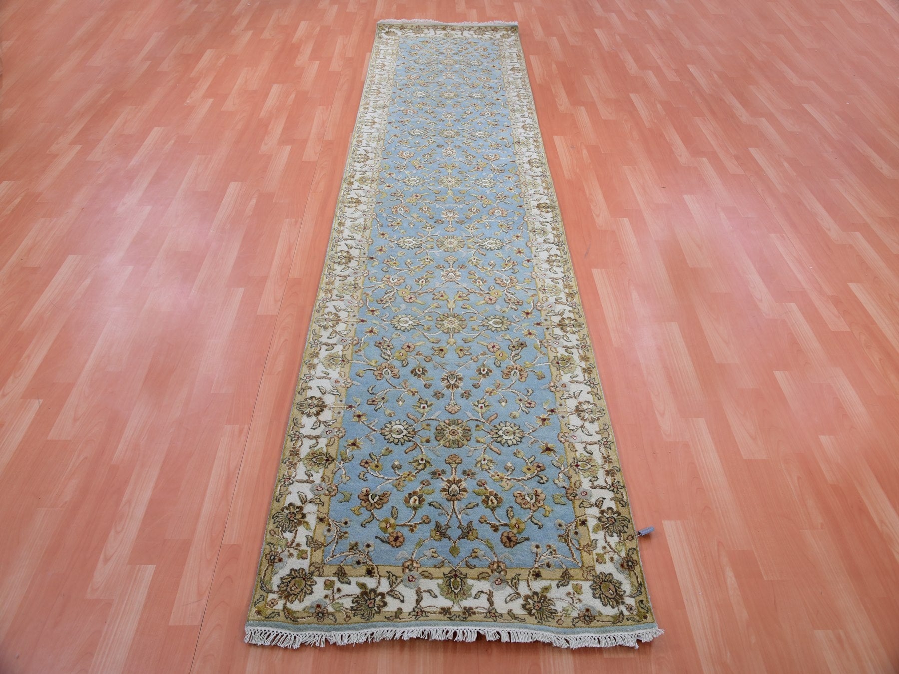 Rajasthan Traditional hand-knotted wool/silk runner in Blue, 3'0" x 12'2", SKU O075396