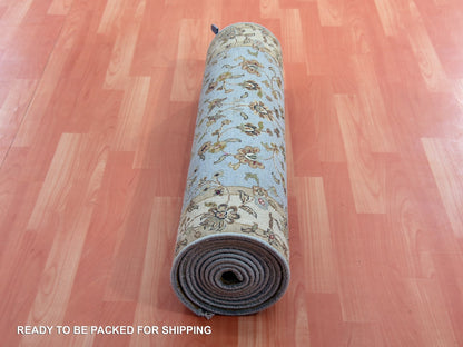 Rajasthan Traditional hand-knotted wool/silk runner in Blue, 3'0" x 12'2", SKU O075396