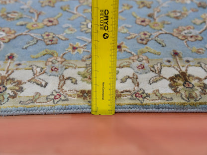 Rajasthan Traditional hand-knotted wool/silk runner in Blue, 3'0" x 12'2", SKU O075396
