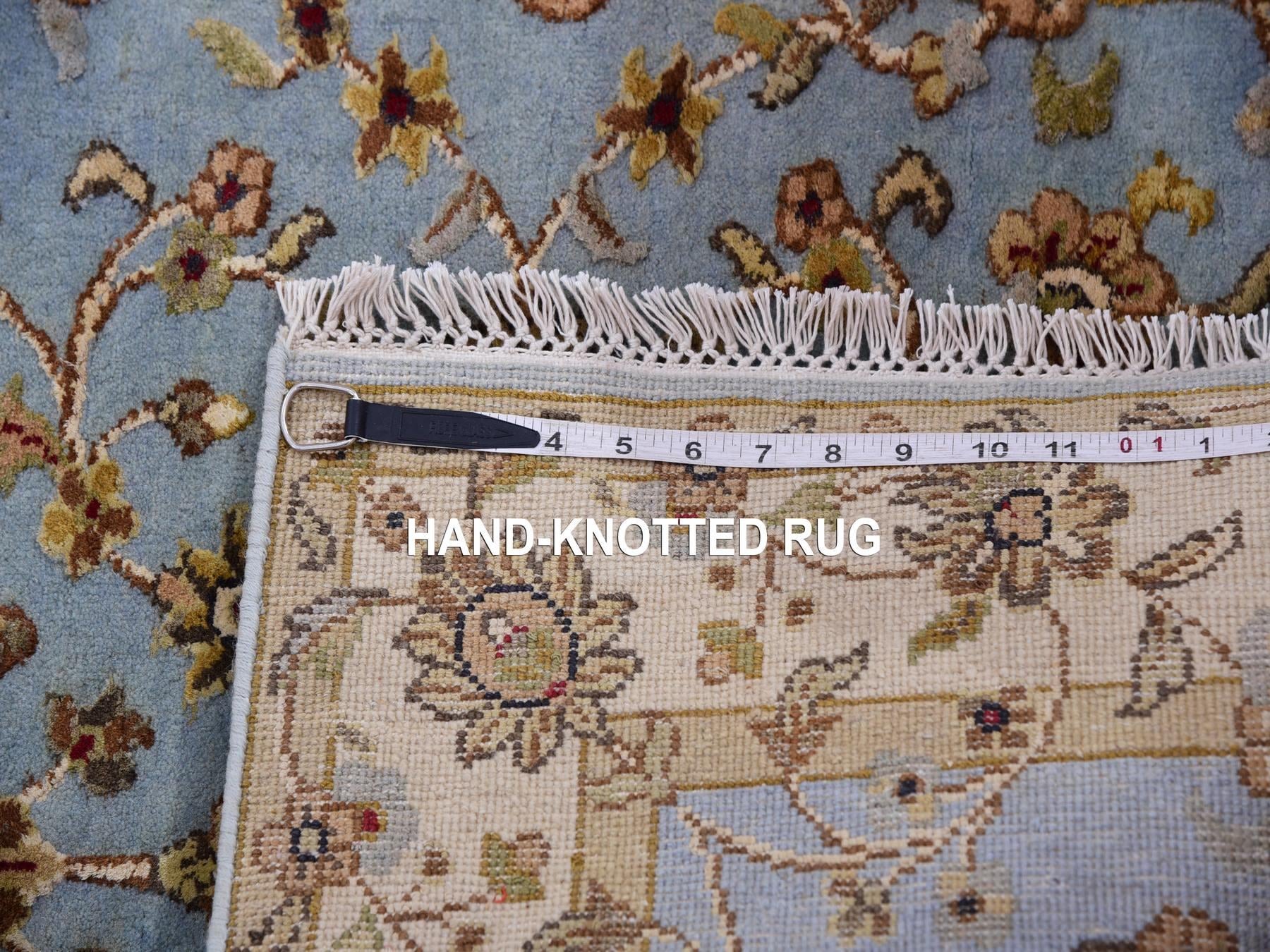 Rajasthan Traditional hand-knotted wool/silk runner in Blue, 3'0" x 12'2", SKU O075396