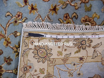 Rajasthan Traditional hand-knotted wool/silk runner in Blue, 3'0" x 12'2", SKU O075396