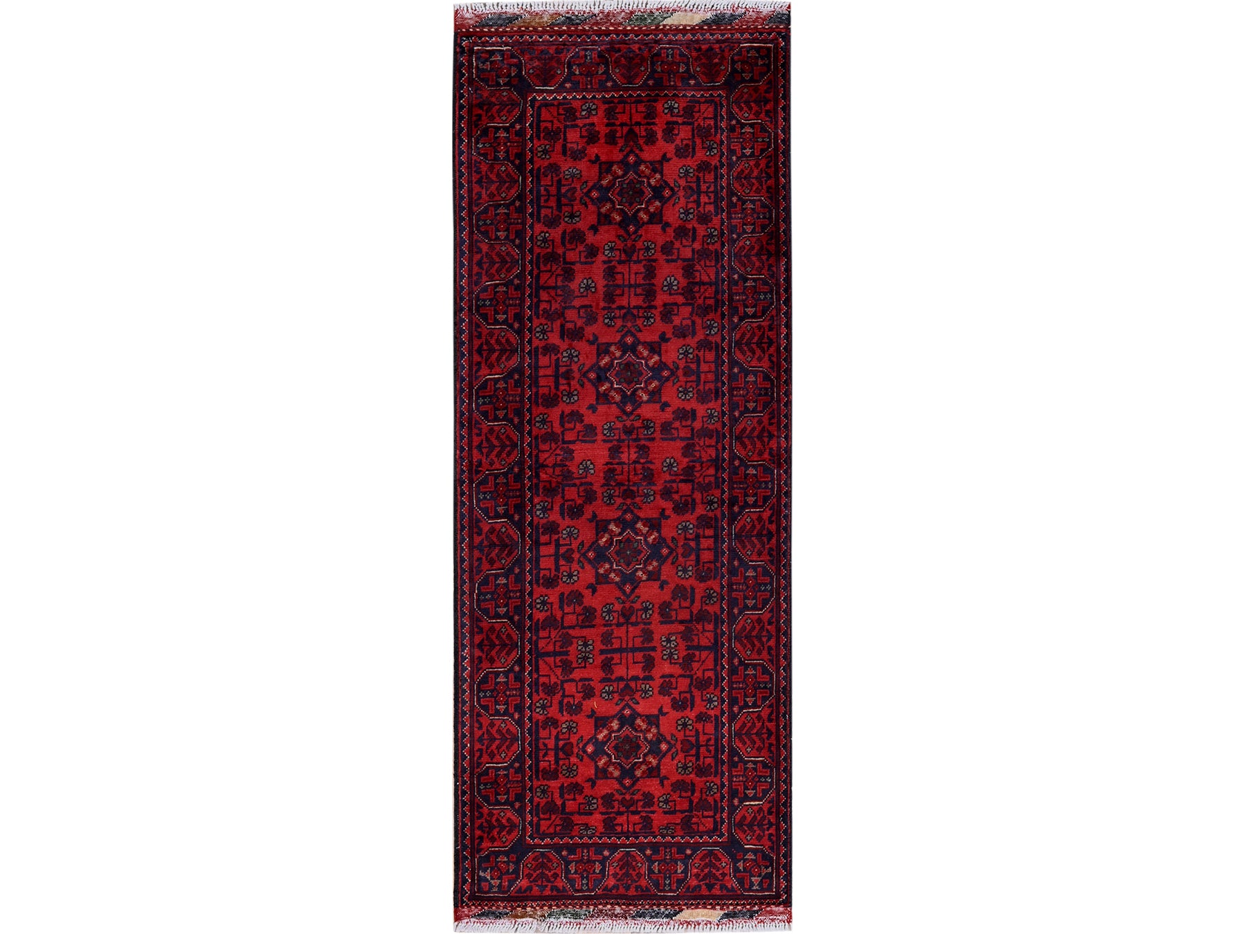 Tribal & Geometric hand-knotted wool runner in Red, 1'9" x 4'9" — SKU O0753