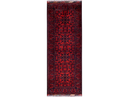 Tribal & Geometric hand-knotted wool runner in Red, 1'9" x 4'9" — SKU O0753