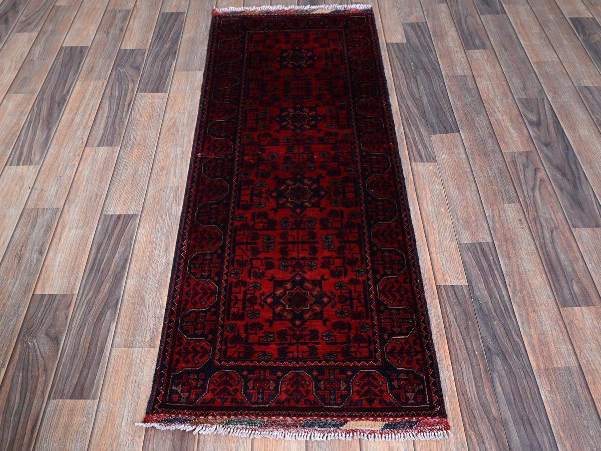 Tribal & Geometric hand-knotted wool runner in Red, 1'9" x 4'9" — SKU O0753 (view 2)
