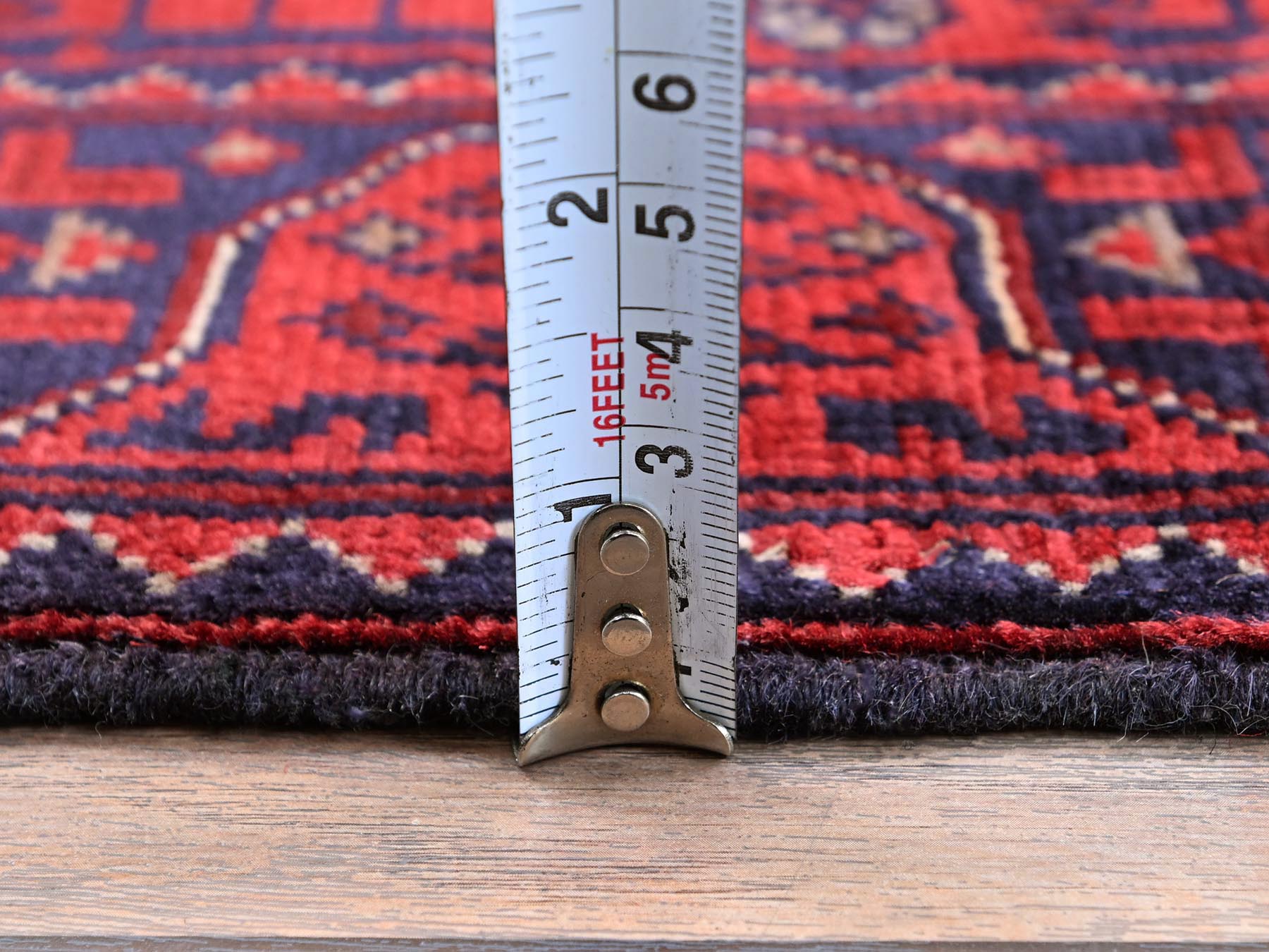 Tribal & Geometric hand-knotted wool runner in Red, 1'9" x 4'9" — SKU O0753 (view 6)