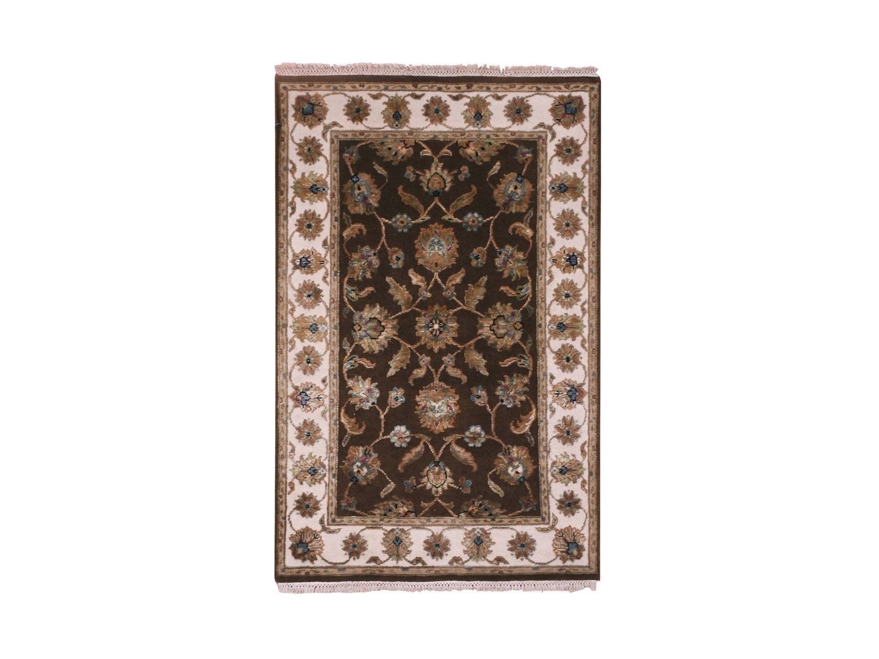 Rajasthan Traditional hand-knotted wool/silk rug in Brown, 3'0" x 5'1", SKU O075400