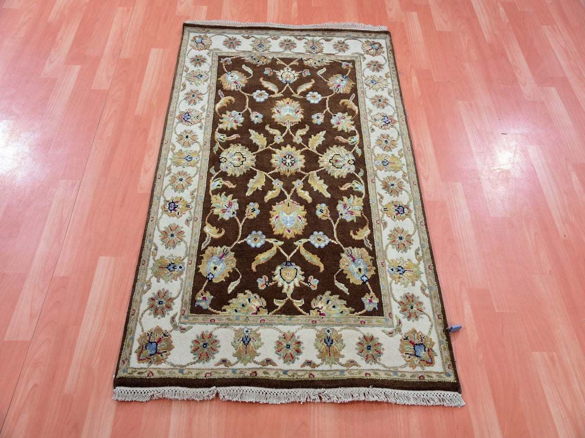 Rajasthan Traditional hand-knotted wool/silk rug in Brown, 3'0" x 5'1", SKU O075400