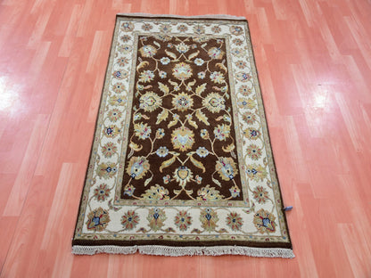 Rajasthan Traditional hand-knotted wool/silk rug in Brown, 3'0" x 5'1", SKU O075400