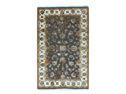 Grey 3'0" x 5'2" Rajasthan Hand knotted Wool/Silk Rug - Sku: O075403
