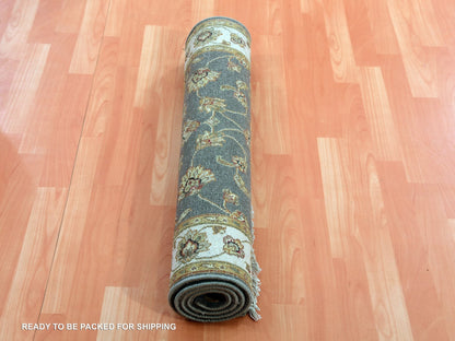 Grey 3'0" x 5'2" Rajasthan Hand knotted Wool/Silk Rug - Sku: O075403