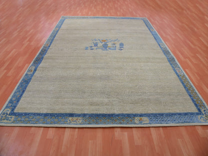 Grey 9'1" x 12'1" Traditional Hand knotted Wool Rug - Sku: O075409