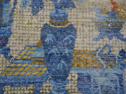 Grey 9'1" x 12'1" Traditional Hand knotted Wool Rug - Sku: O075409