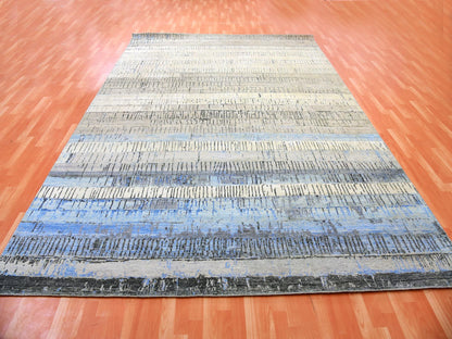 Grey 9'0" x 12'4" Modern / Contemporary Hand knotted Wool Rug - Sku: O075412