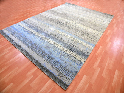 Grey 9'0" x 12'4" Modern / Contemporary Hand knotted Wool Rug - Sku: O075412
