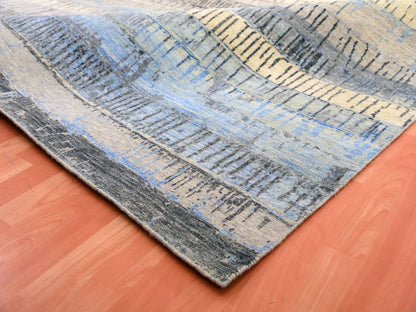 Grey 9'0" x 12'4" Modern / Contemporary Hand knotted Wool Rug - Sku: O075412