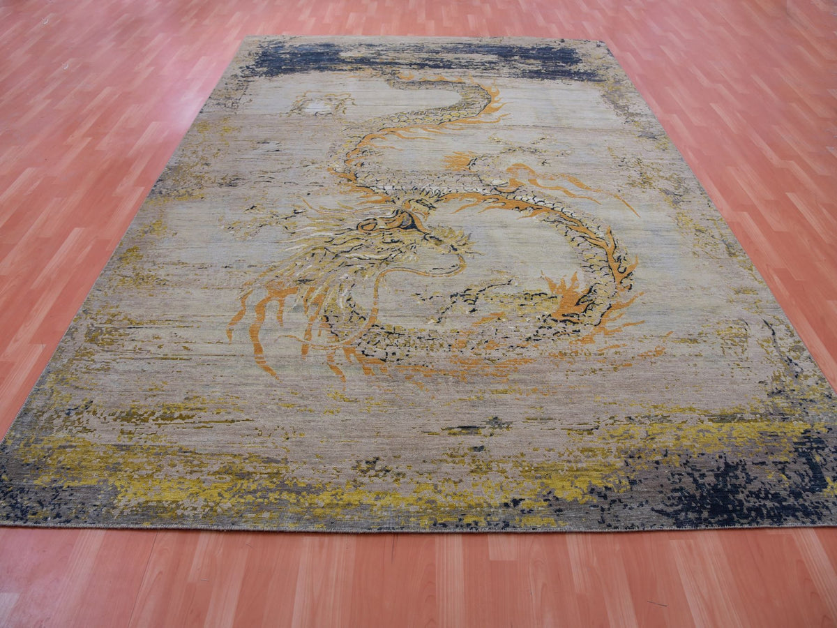 Traditional hand-knotted wool rug in Beige, 8'11" x 12'2", SKU O075414