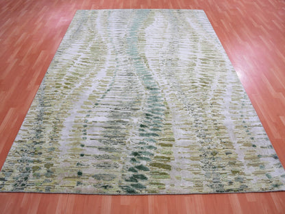 Green 8'0" x 10'1" Silk Hand knotted Silk Rug - Sku: O075419