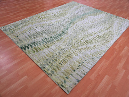 Green 8'0" x 10'1" Silk Hand knotted Silk Rug - Sku: O075419