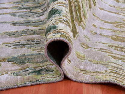 Green 8'0" x 10'1" Silk Hand knotted Silk Rug - Sku: O075419