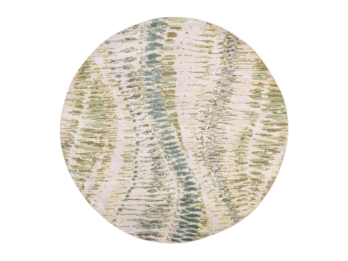 Silk hand-knotted silk rug in Green, 6'1" x 6'2", SKU O075422