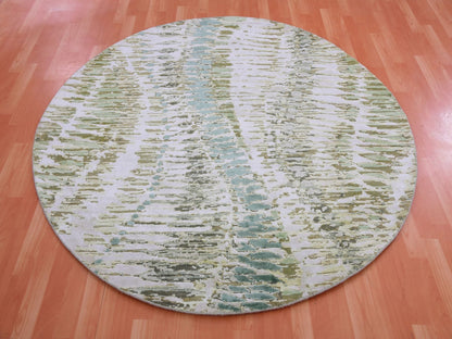 Silk hand-knotted silk rug in Green, 6'1" x 6'2", SKU O075422