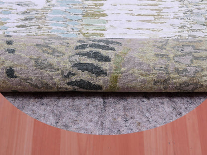 Silk hand-knotted silk rug in Green, 6'1" x 6'2", SKU O075422