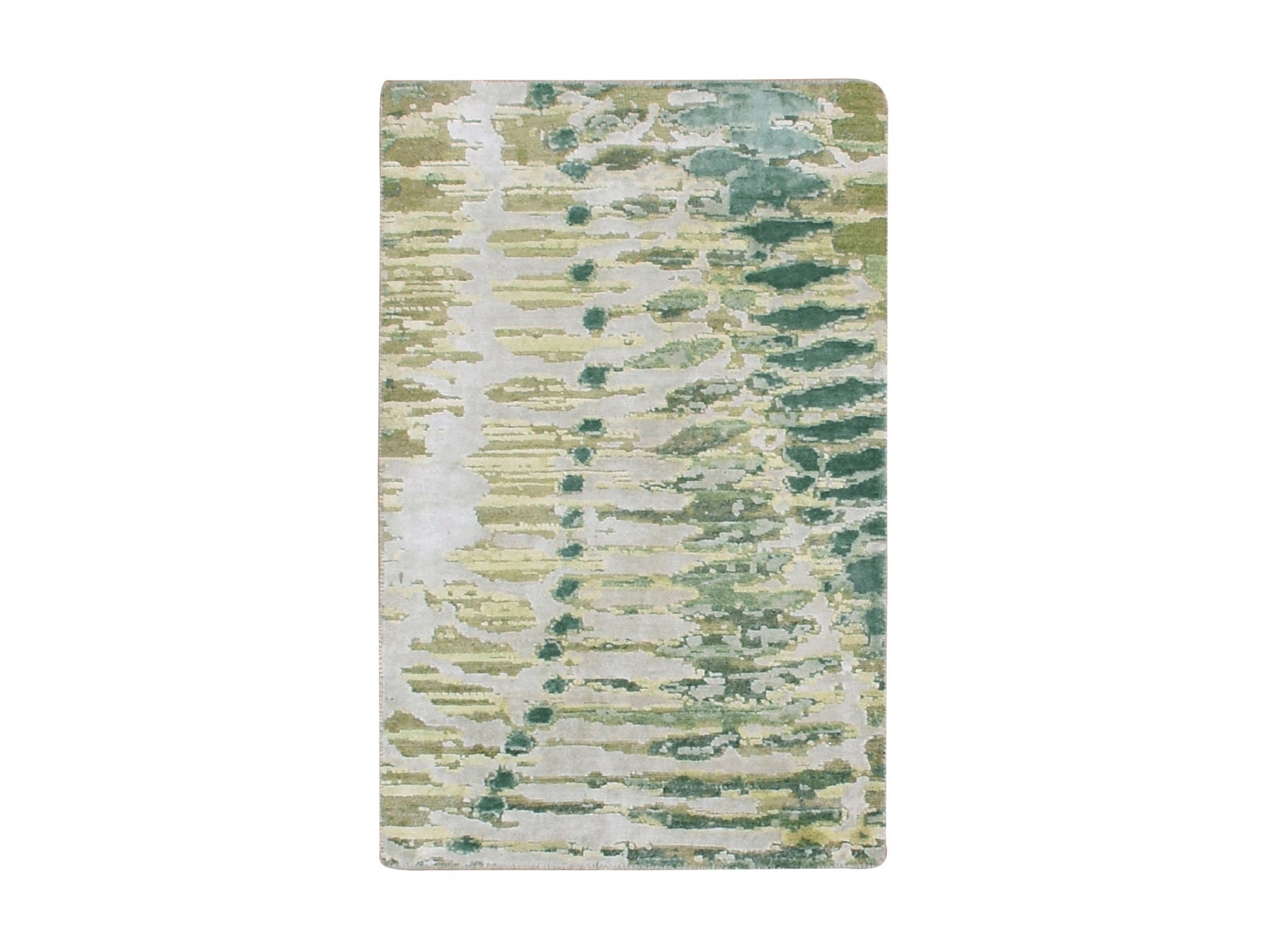 Silk hand-knotted silk rug in Green, 2'0" x 3'0", SKU O075423