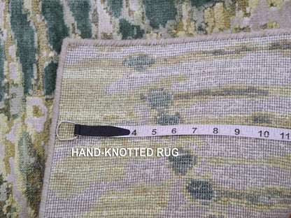 Silk hand-knotted silk rug in Green, 2'0" x 3'0", SKU O075423