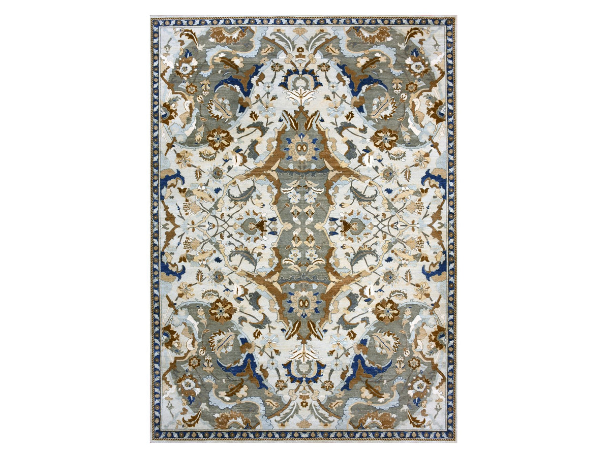 Transitional hand-knotted wool rug in Ivory, 10'2" x 14'4", SKU O075425