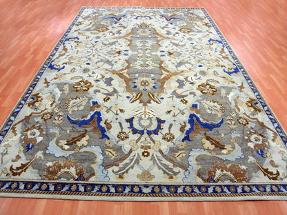 Ivory 10'2" x 14'4" Transitional Hand knotted Wool Rug - Sku: O075425